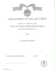 Genuine USAF Air Force Achievement medal Certificate